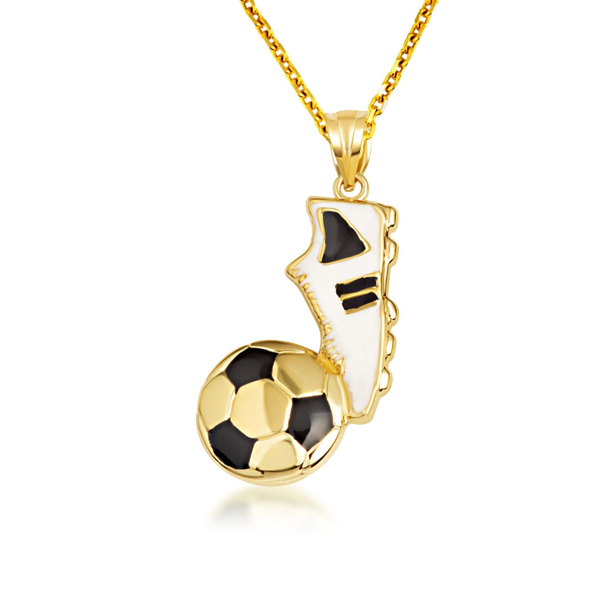 Gold Enamel Soccer Ball Cleats Shoe Sports Pendant Necklace