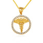 Solid Gold Medical Caduceus Staff Diamond Halo Pendant Necklace