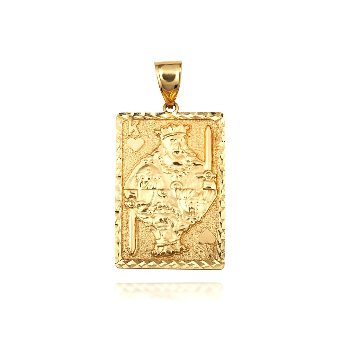 Solid Gold Diamond Cut King Of Hearts Playing Cards Pendant Necklace
