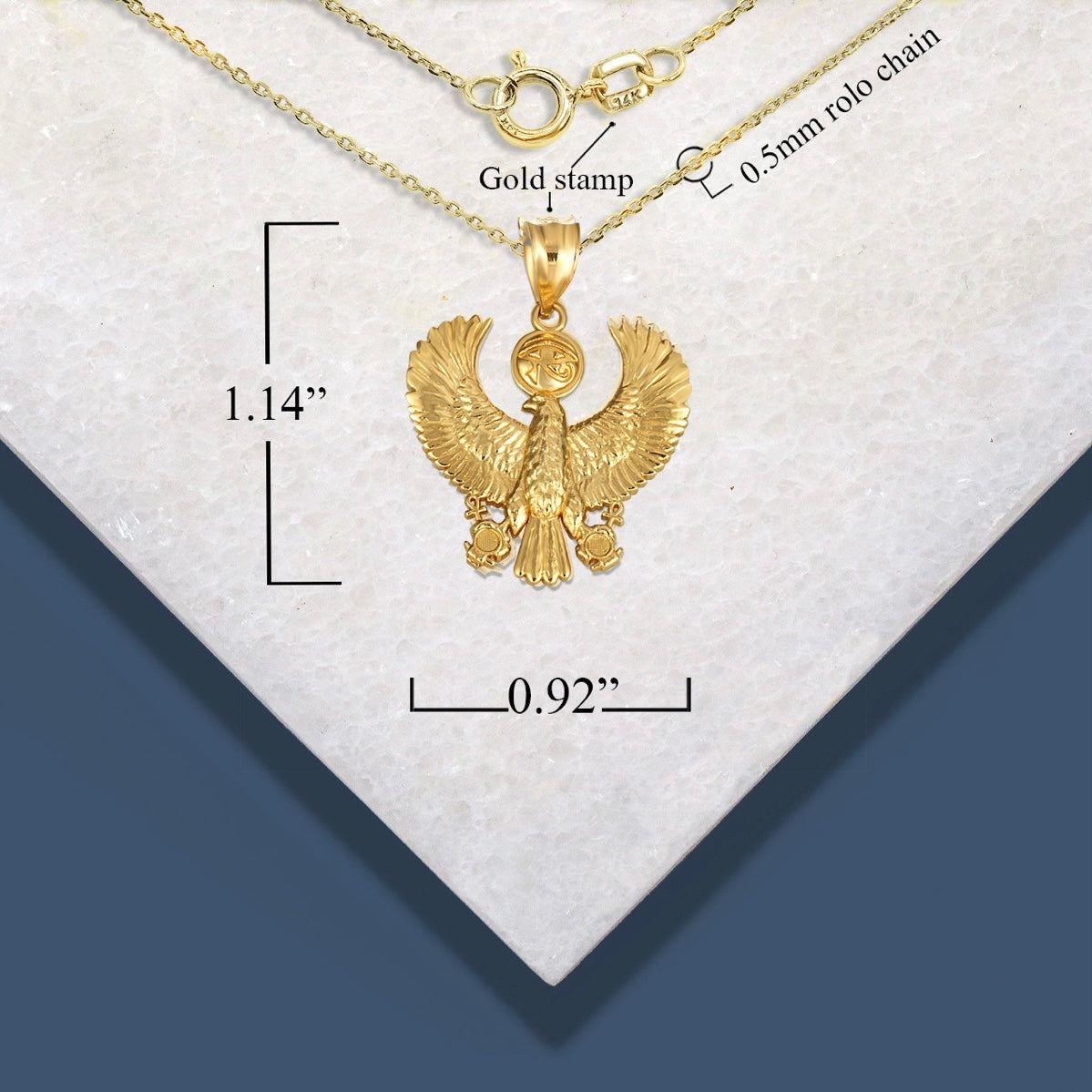 Gold Egyptian Eye Of Horus Falcon Ankh Pendant Necklace