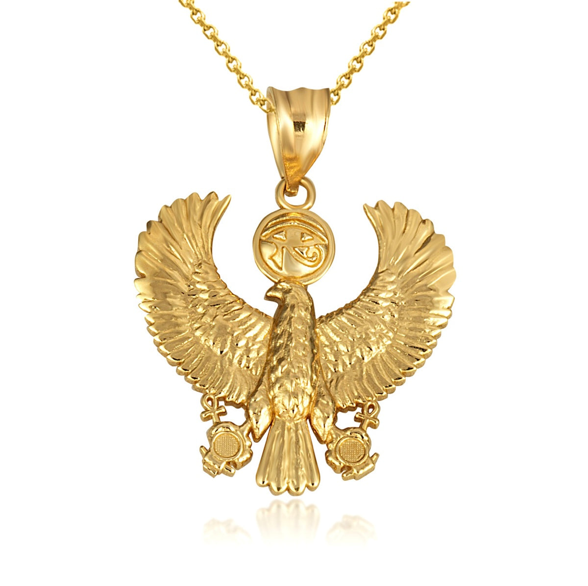 Gold Egyptian Eye Of Horus Falcon Ankh Pendant Necklace