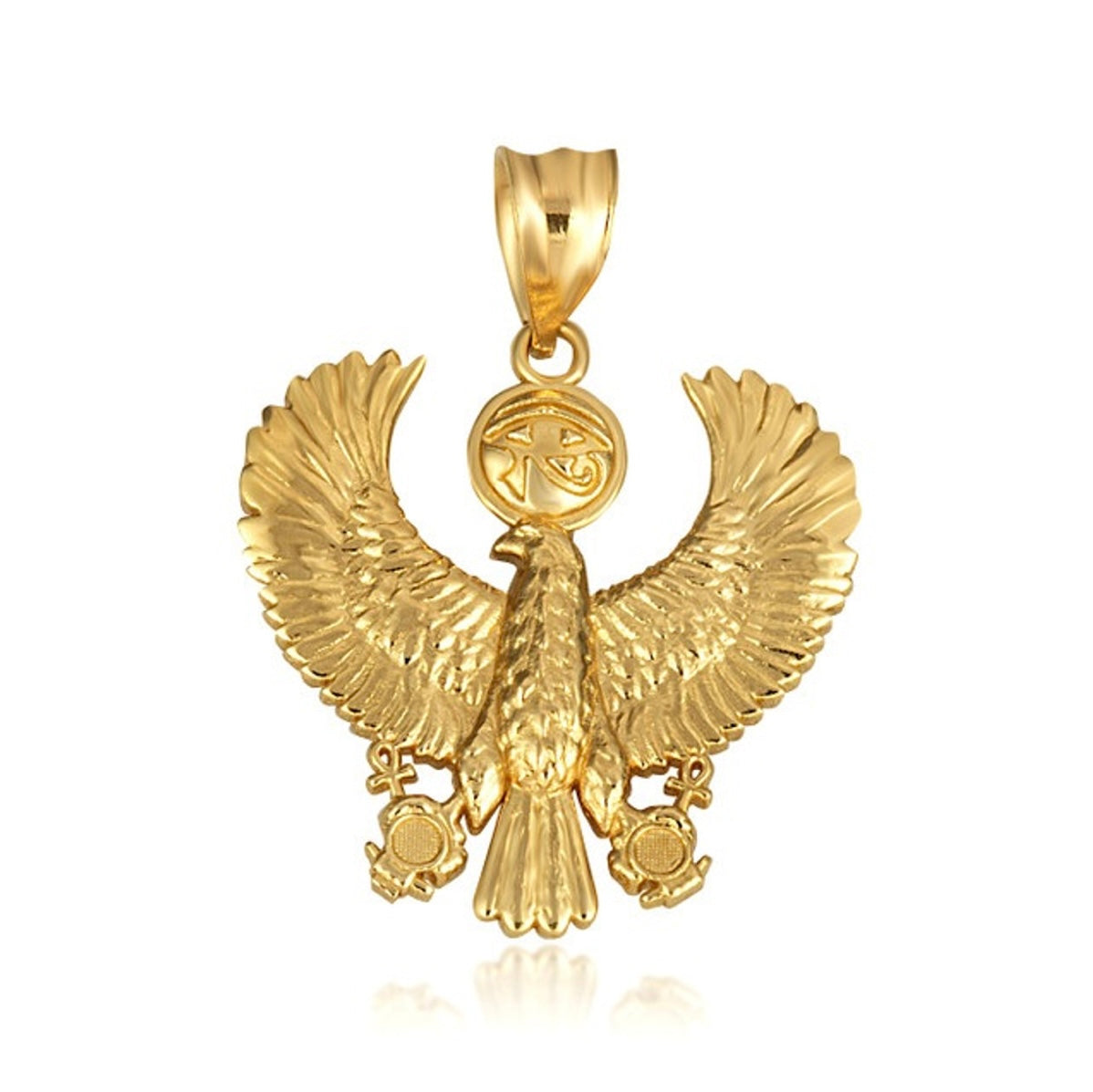 Gold Egyptian Eye Of Horus Falcon Ankh Pendant Necklace