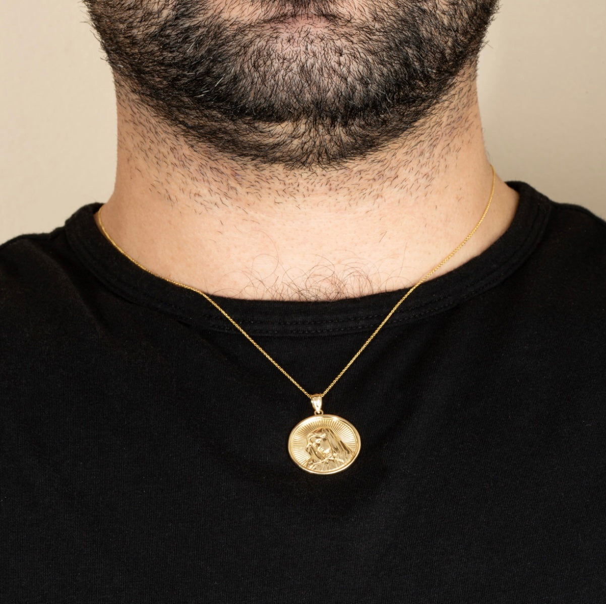 Gold Saint Mother Virgin Mary Medallion Pendant Necklace