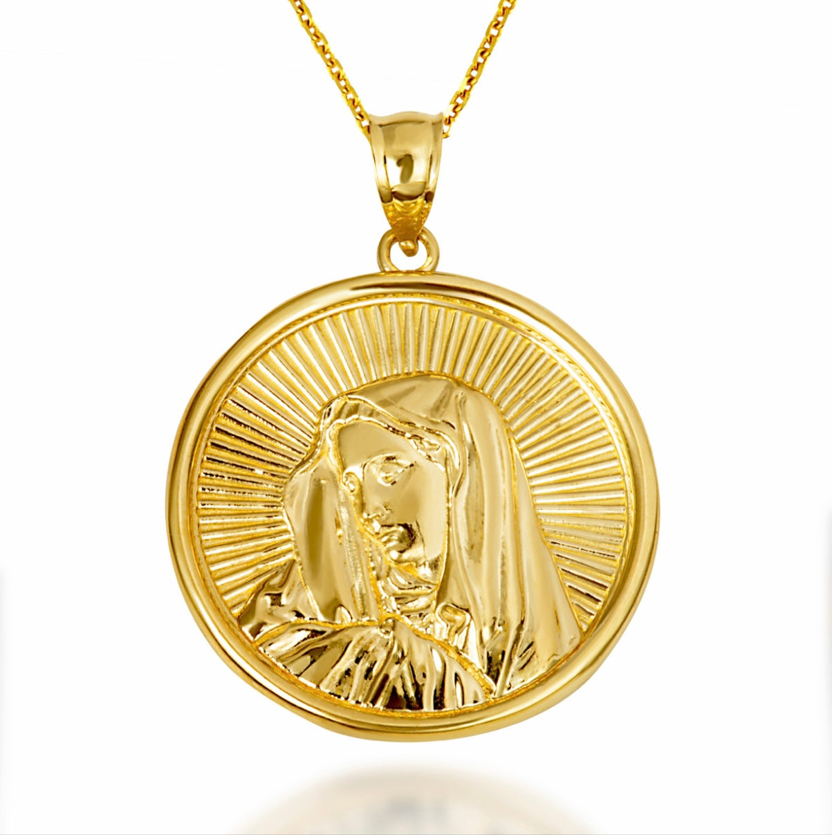 Gold Saint Mother Virgin Mary Medallion Pendant Necklace