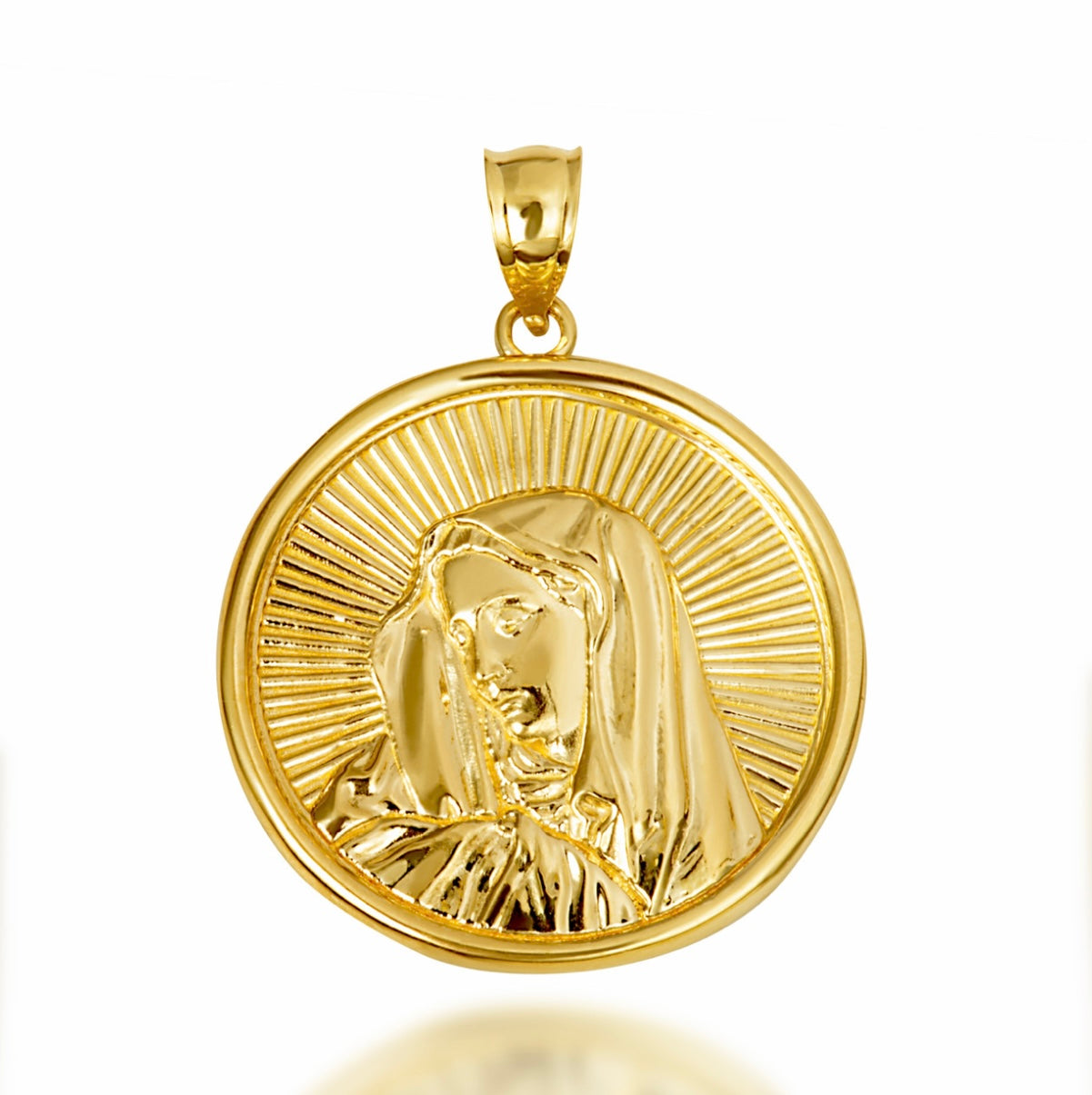 Gold Saint Mother Virgin Mary Medallion Pendant Necklace