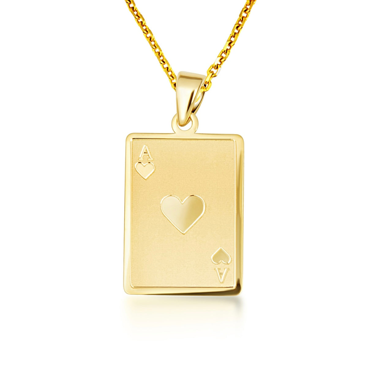 14K Yellow Gold Ace Of Hearts Playing Cards Pendant Necklace