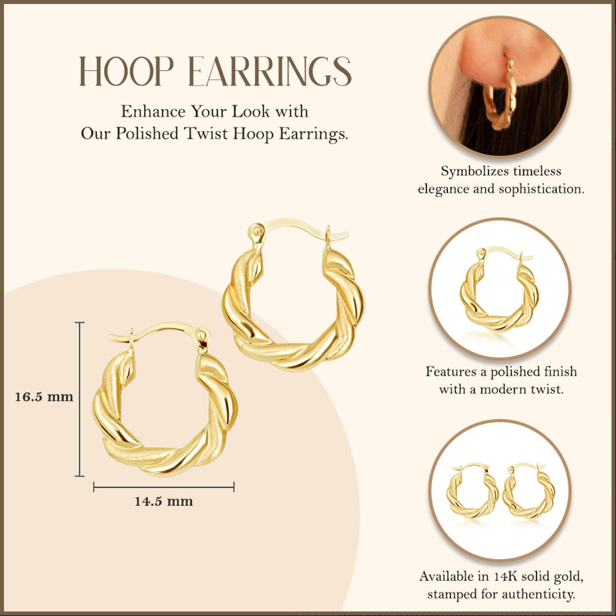 14k Yellow-Gold Polished Twist Hoop Earrings