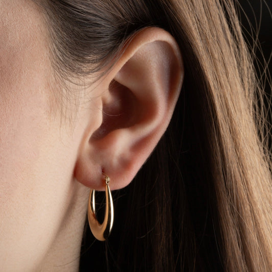 Solid Yellow Gold Oval Hoop Earrings