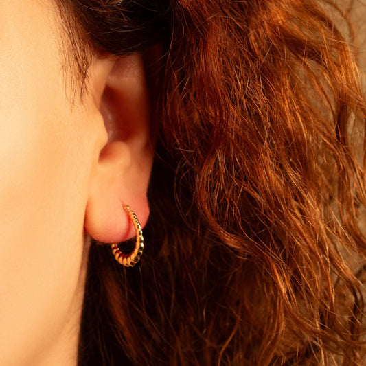 Yellow-Gold Beaded Oval Hoop Earrings