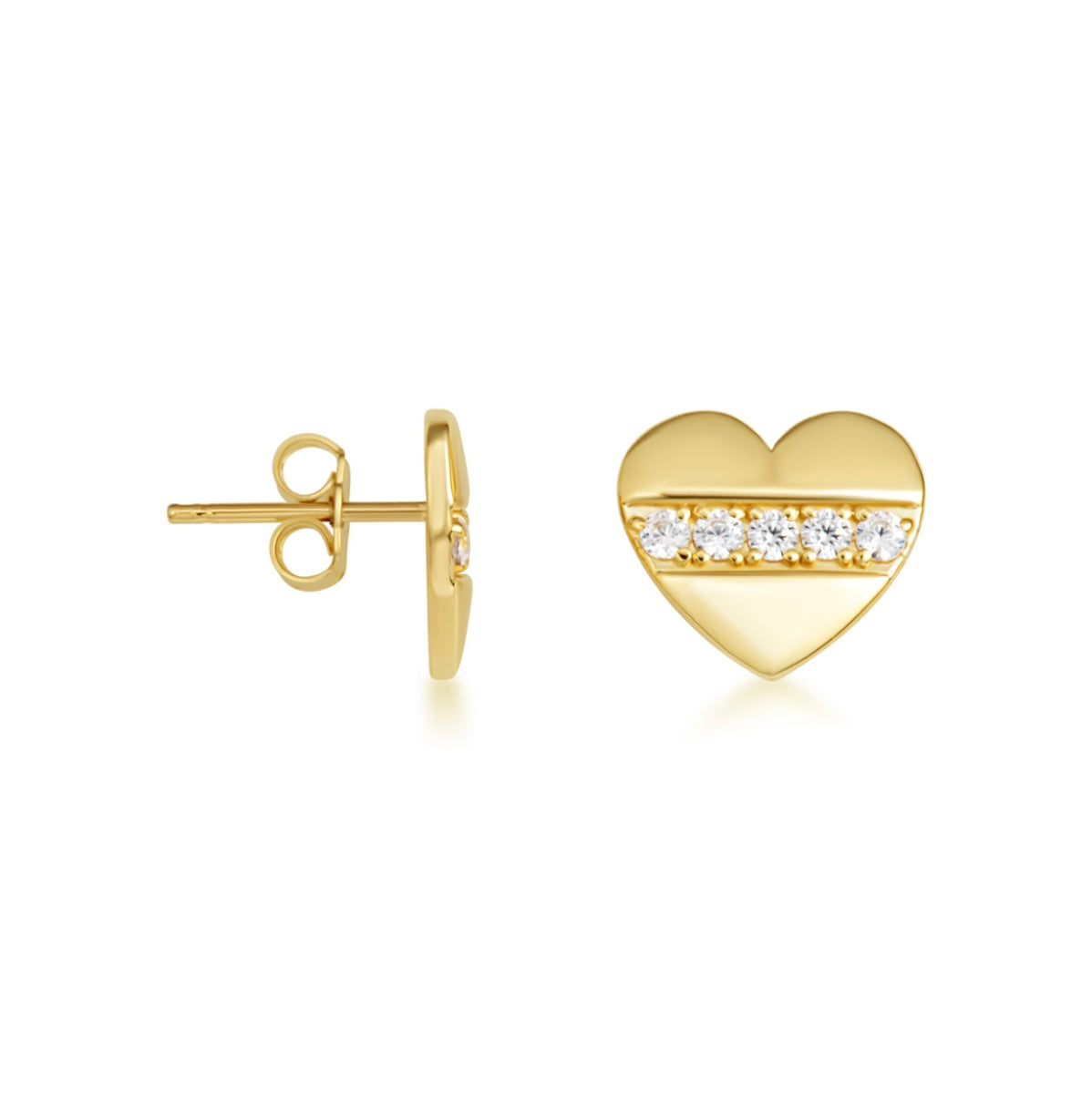 Gold Diamond Heart Stud Earrings  and Necklace