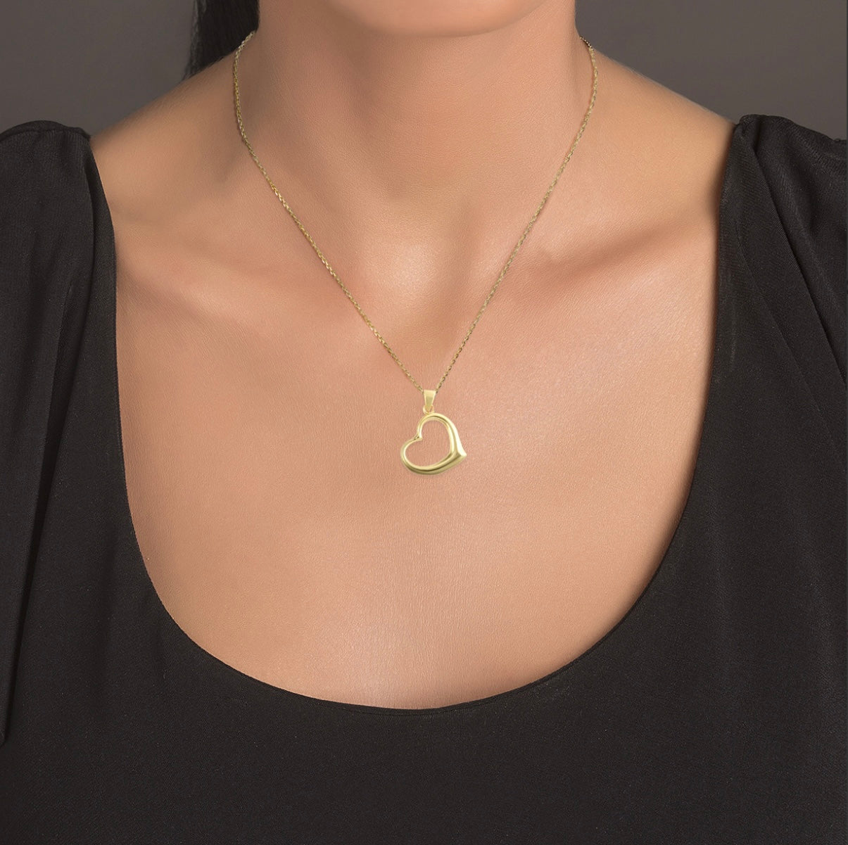 Gold Medium Curved Heart Pendant Necklace